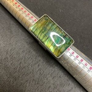 Large labradorite Green and Yellow sterling silver Ring